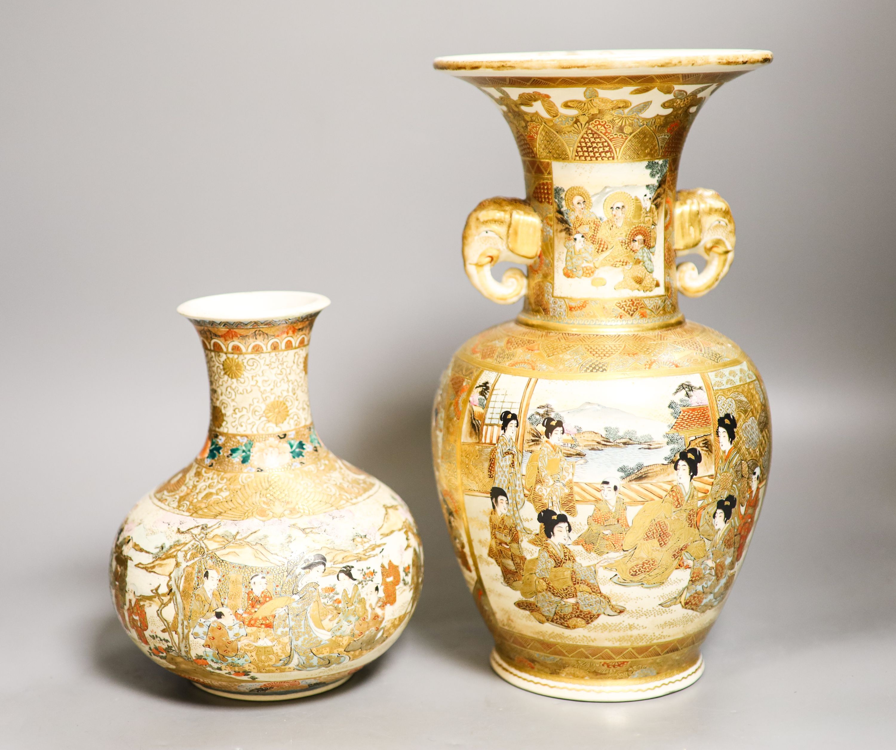 Two Japanese Satsuma vases, Meiji period, tallest 30.5 cm